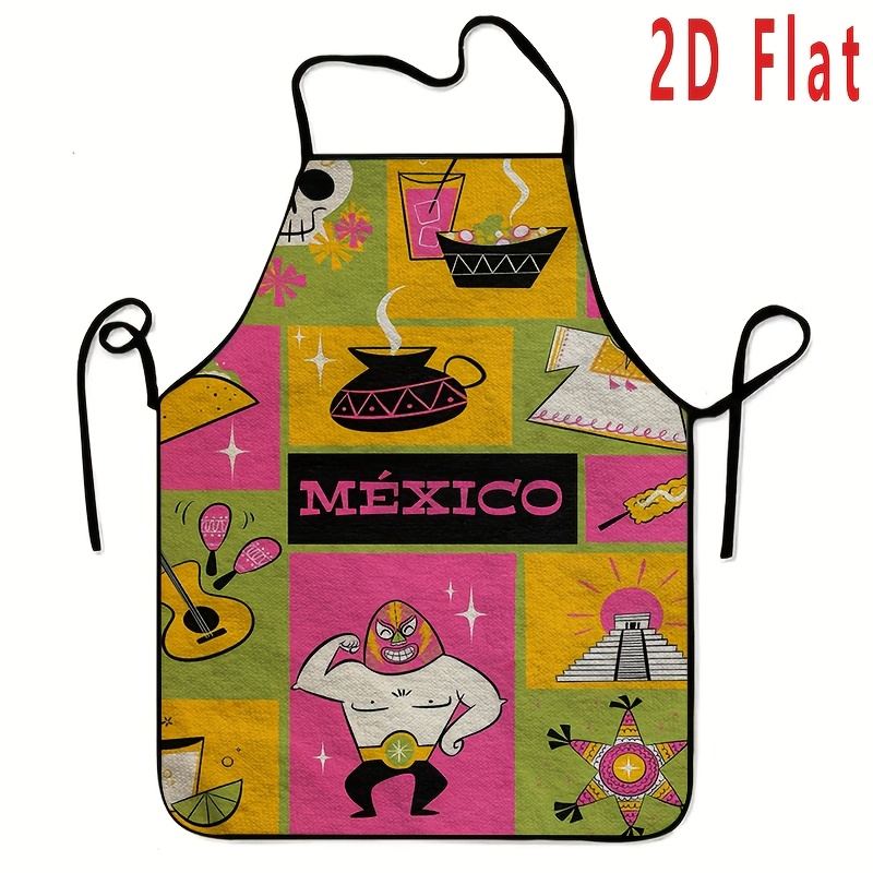 Home Cooking Work - 1Pc Mexican Culture Collage Pattern Apron,