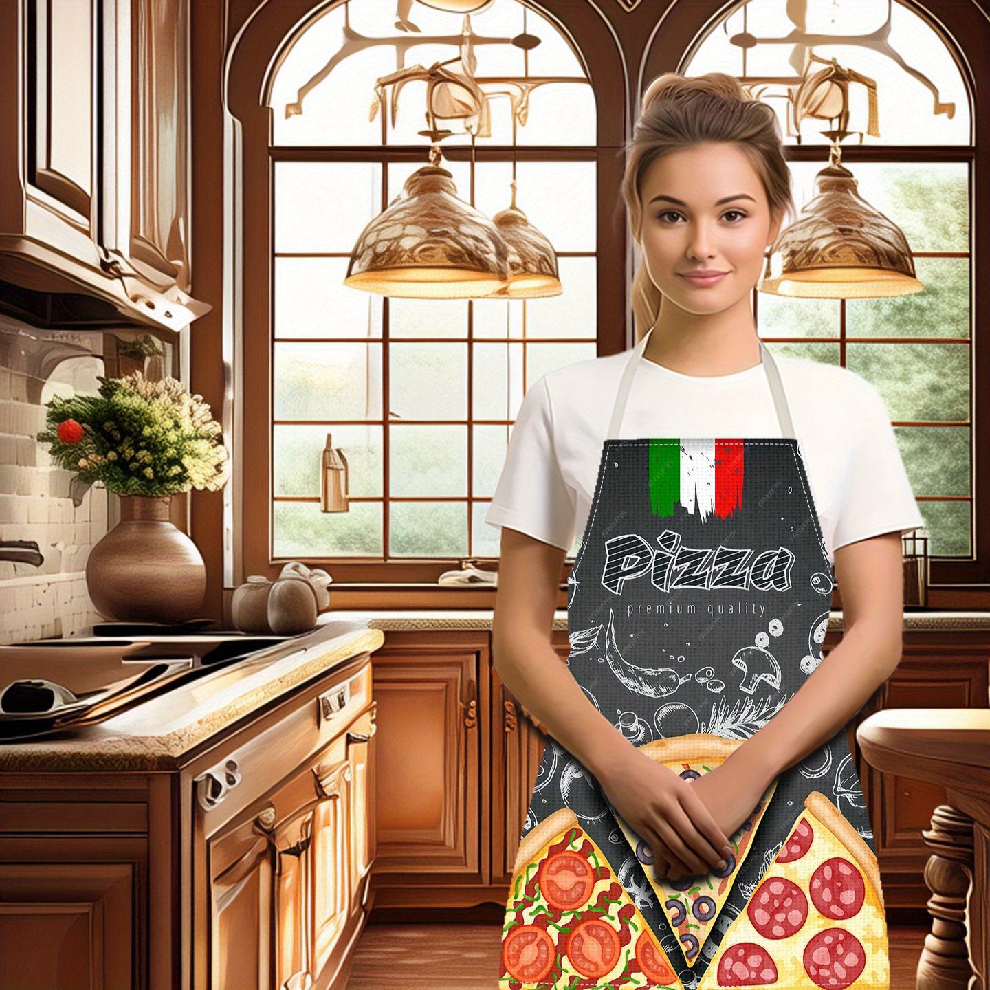 Linen Apron Pizza Italian Food - Home Cooking In Italian บทวิจารณ์และราคา