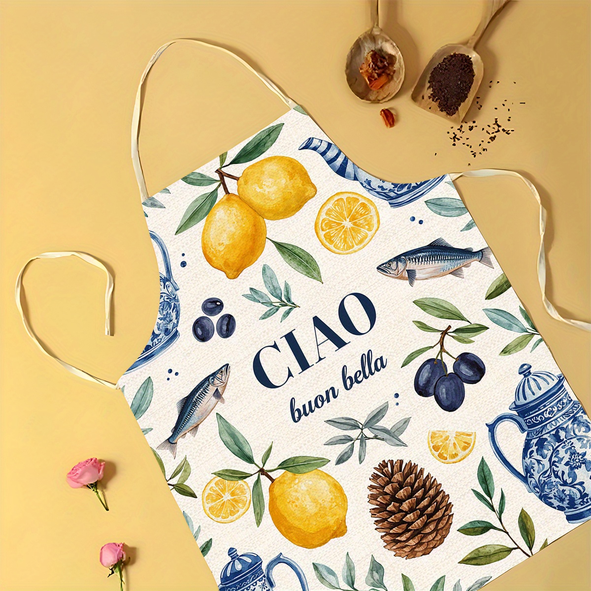 1pc 2D Flat Linen Apron Ciao B - Home Cooking In Italian บทวิจารณ์และราคา