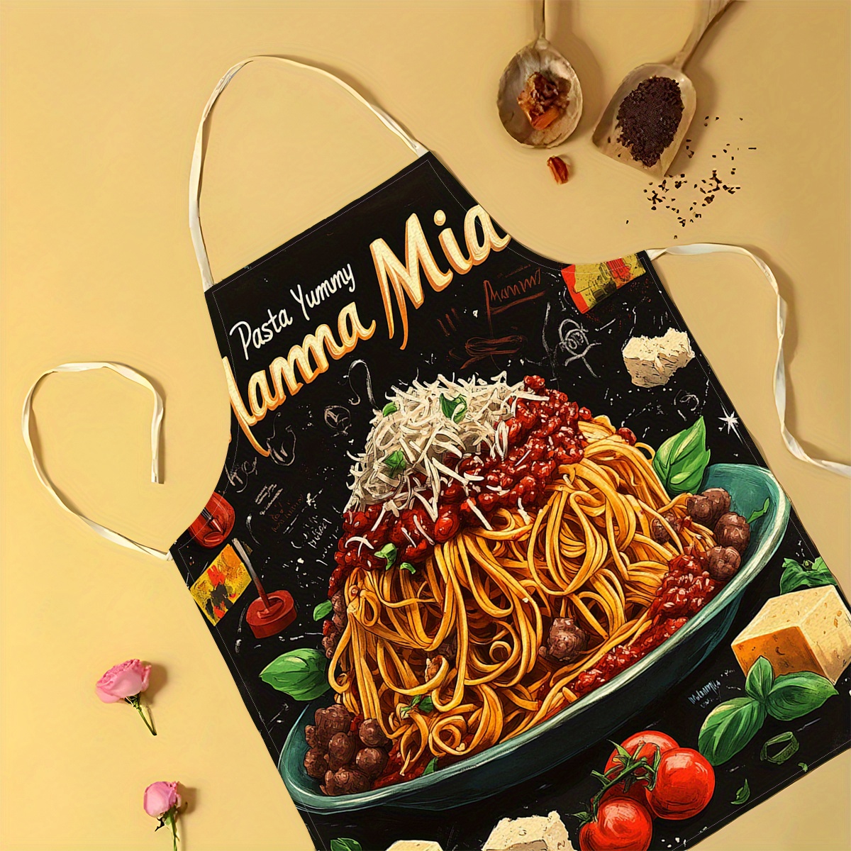 1pc Linen Apron, Pasta-Themed  - Home Cooking In Italian บทวิจารณ์และราคา