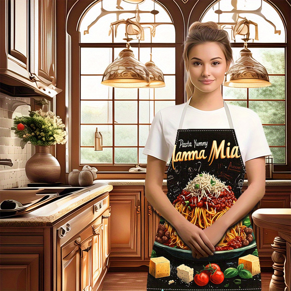 1pc Linen Apron, Pasta-Themed  - Home Cooking In Italian บทวิจารณ์และราคา