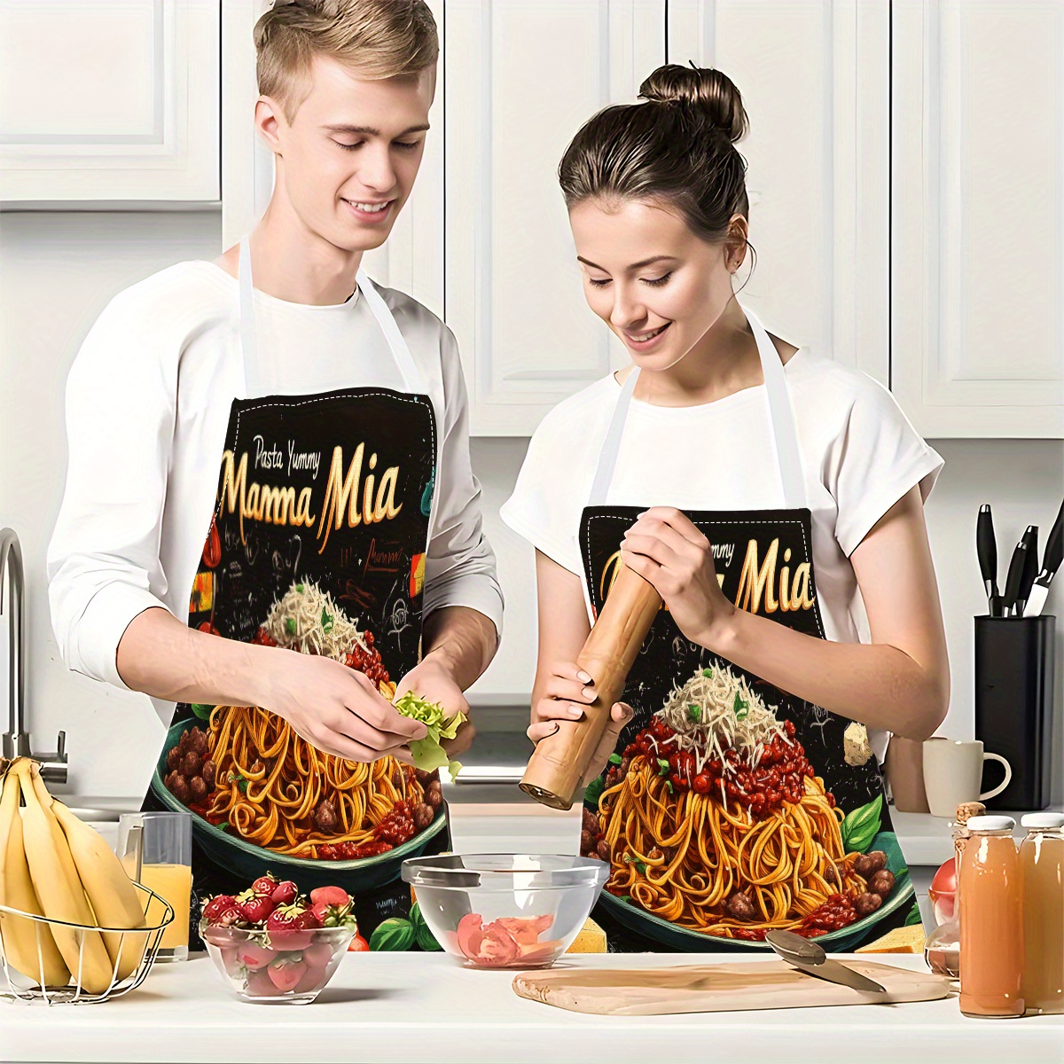 1pc Linen Apron, Pasta-Themed  - Home Cooking In Italian บทวิจารณ์และราคา
